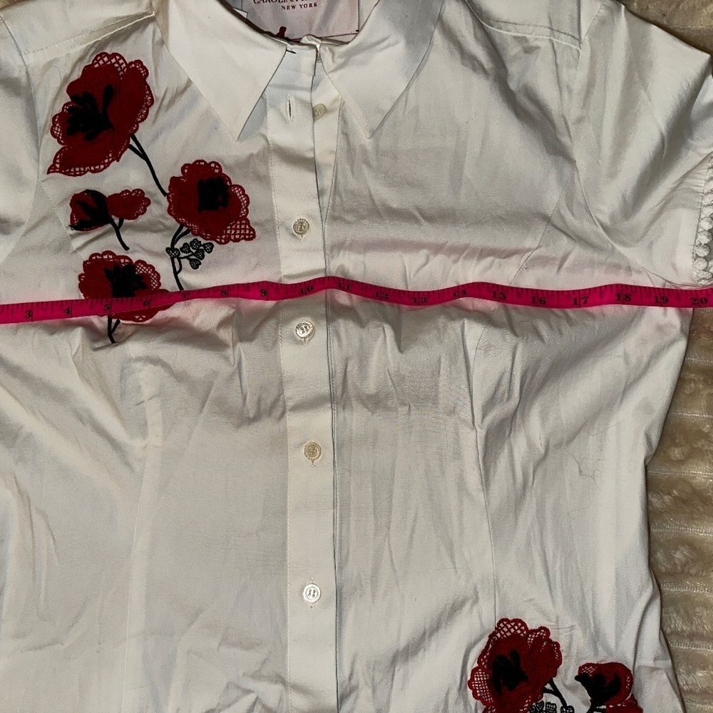New Carolina Herrera Embroidered Midi Shirt Dress Size 8 - Picture 4 of 13